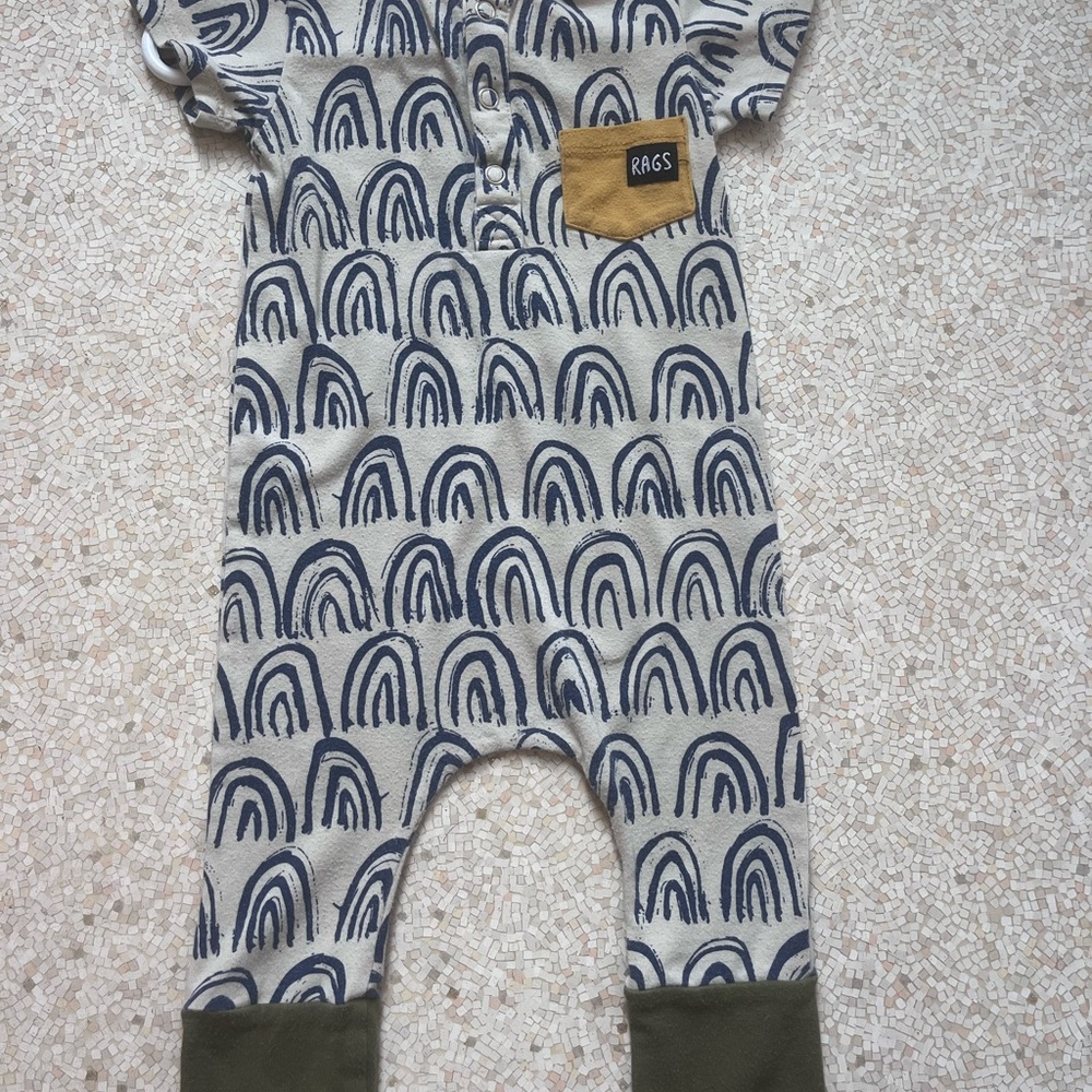 Rags to Raches Cream and Olive Bodysuit Rainbow Baby
